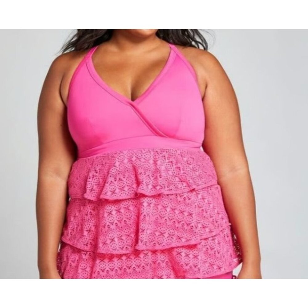 Lane Bryant Hot Pink Ruffle Tankini Swim Top